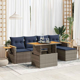 6 Piece Garden Sofa Set with Cushions Grey Poly Rattan Acacia 3327589