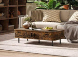 Coffee Table with Storage, Living Room Table with Slatted Tambour Sliding Doors and Foot Pads, T3398P377893