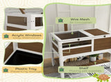 Wooden Tortoise House, with Shelter, Run, Shelf, Lamp Holder, Tray - Brown T3398P350000