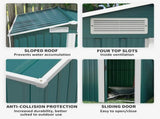 Garden Metal Tool Storage Shed with Sliding Door, Sloped Roof and Floor Foundation, 152 x 132 x T3398P328395