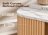 Set of 2 Modern Fluted Bedside Tables, Oak Effect Nightstands with Marble-Effect Top, Spacious N606P518989E