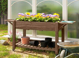 46 x 94cm Wooden Raised Planter, with Shelves - Carbonised T3398P320183