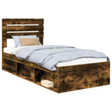 Bed Frame with Headboard Smoked Oak 90 x 200 cm Solid Pine Wood 3411459