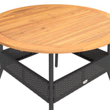Garden Table with Acacia Wood Top Black 110x71 cm Poly Rattan 368625