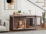 Dog Crate Furniture with Sliding Door for Large Dogs, Walnut Brown T3398P425264