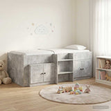 Loft Bed Frame with Cabinet 3 pcs Concrete Grey Engineered Wood 3423369