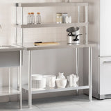 Kitchen Work Table with Overshelf 110x55x150 cm Stainless Steel 3208903