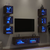 8 Piece TV Wall Units with LED Smoked Oak Engineered Wood 3216637