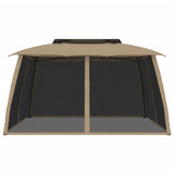 Gazebo with Double Roof and Mesh Walls Taupe 3.93x2.93 m Steel 368453