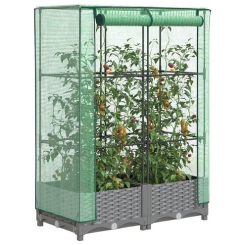 ZNTS Raised Bed with Greenhouse Cover Rattan Look 80x40x123 cm 4015852