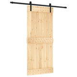 Sliding Door Natural and Black 90 x 210 cm Solid Pine Wood 3444914