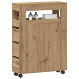 Narrow Bathroom Cabinet with Wheels Artisian Oak Engineered Wood 855276