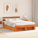 Bed Frame with Headboard Wax Brown 160 x 200 cm Solid Pine Wood 3382270