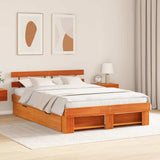 Bed Frame with Headboard Wax Brown 140 x 200 cm Solid Pine Wood 3382276