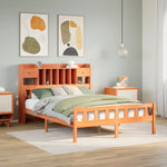 ZNTS Bookcase Bed without Mattress Wax Brown 150x200 cm King Size Solid Wood Pine 3322191