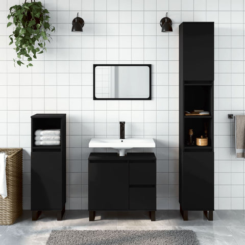ZNTS 3 Piece Bathroom Furniture Set Black Engineered Wood 3190230