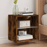 ZNTS Bedside Cabinets with LED Lights Wall-mounted 2 pcs Smoked Oak 837073