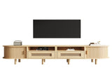 TV Stand with 2 Rattan Drawer and 2 Sliding Doors,Oval TV Cabinet Storage Sideboard with Rounded N605P415641E
