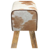Bench 60 x 30 x 45 cm Real Leather Brown and White 42042107