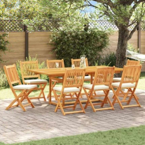 ZNTS Folding Garden Chairs with White Cushion 8pcs Solid Acacia Wood 3329129