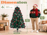6FT Green Warm White Fiber Optic Christmas Tree with 230 Tips, Star, Pine Cone & Red Berry 35261945