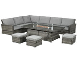 Seven-Piece Firepit Table Rattan Sofa Set - Grey T3398P315906