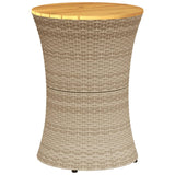 ZNTS Garden Side Table Drum Shape Beige Poly Rattan and Solid Wood 368298