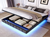 4ft6 Double Floating Bed Frame with Hydraulic Under-bed Storage & Smart RGB LED Lights, No Headboard N652P422490G