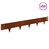Lawn Edging 50 pcs 100 x 15 cm Steel Rusty 8008573