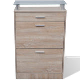 Shoe Cabinet with a Drawer and a Top Glass Shelf Wood Oak Look 241245