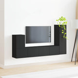 TV Cabinet Set Wall-mounted 3 pcs Black Engineered Wood 3409016