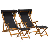 Deck Chair 4 pcs 3 Position Solid Eucalyptus Wood Black 3407802