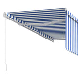 ZNTS Manual Retractable Awning with Blind 3.5x2.5m Blue&White 3069276