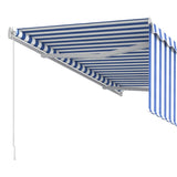 Manual Retractable Awning with Blind 3,5x2,5m Blue&White 3069276