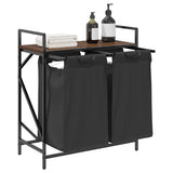 Laundry Basket 2 Compartments with Shelf Brown Oak 859069