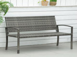 2 Seater Poly Rattan Garden Bench, All Weather Wicker Garden Loveseat, Outdoor Seating Bench with T3398P325275