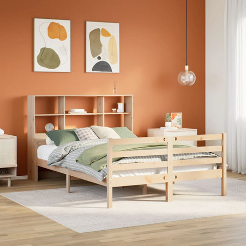 ZNTS Bookcase Bed without Mattress 140x190 cm Solid Wood Pine 3322229