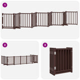 Dog Gate with Door Foldable 9 Panels Brown 450 cm Poplar Wood 3155715