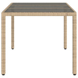 Garden Table with Glass Top Beige 150x90x75 cm Poly Rattan 365533