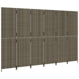 Room Divider 6 Panels Grey Poly Rattan 365354