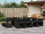 13 Piece Garden Dining Set with Cushions Black Poly Rattan 3211159