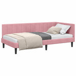 Corner Bed Frame with Headboard Pink 90 x 200 cm Velvet 42016351