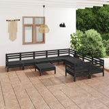 ZNTS 10 Piece Garden Lounge Set Black Solid Wood Pine 3083263