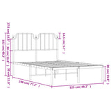 ZNTS Metal Bed Frame with Headboard White 120x190 cm Small Double 373933