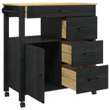 Kitchen Trolley MONZA Black 84 x 40 x 88.5 cm Solid Pine Wood 42027041