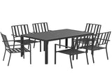 Seven-Piece Minimal Metal Garden Dining Set, with Parasol Hole - Black T3398P319949