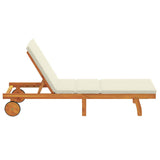 Sun Lounger Brown and Cream 199 x 63 x 85 cm Solid Acacia Wood 4105535