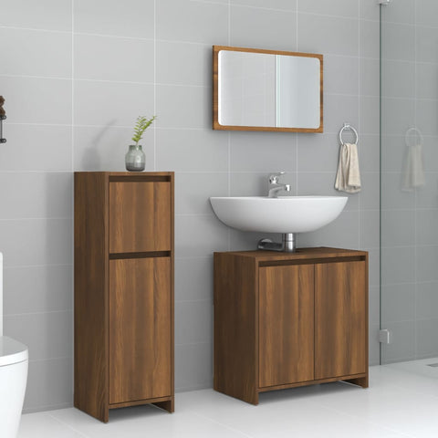 ZNTS 3 Piece Bathroom Furniture Set Brown Oak Engineered Wood 3143933