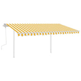 ZNTS Manual Retractable Awning with Posts 4x3 m Yellow and White 3069938
