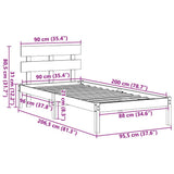 Bed Frame with Headboard White 90 x 200 cm Solid Pine wood 872138
